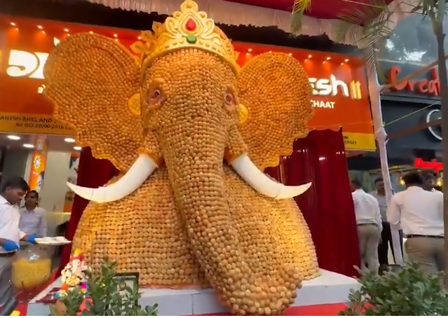 VIDEO : 21 हजार पानीपुरी से बनी 13 फीट की गणपति मूर्ति, पर्यावरण संदेश विसर्जन नही होगा, खाद बनेगी, देखकर रह जाएंगे हैरान